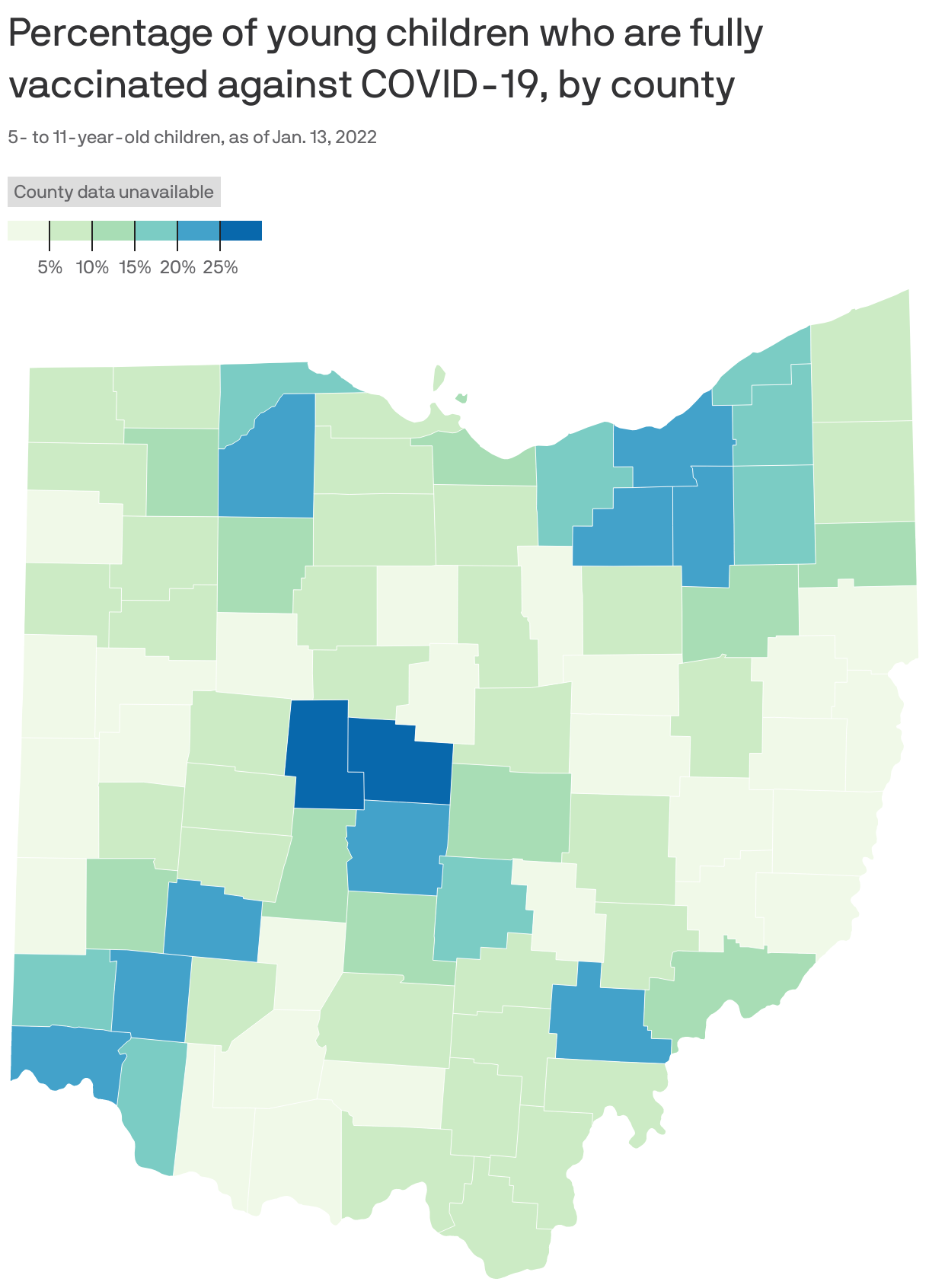 Percentage of young children who are fully vaccinated against COVID-19, by county