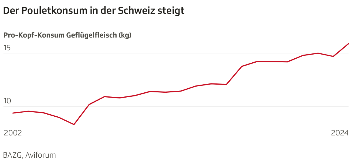 Der Pouletkonsum in der Schweiz steigt (Mehrere Linien)