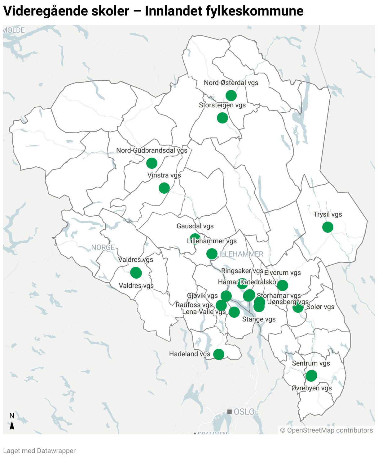 Videregående skoler – Innlandet fylkeskommune (Locator map)