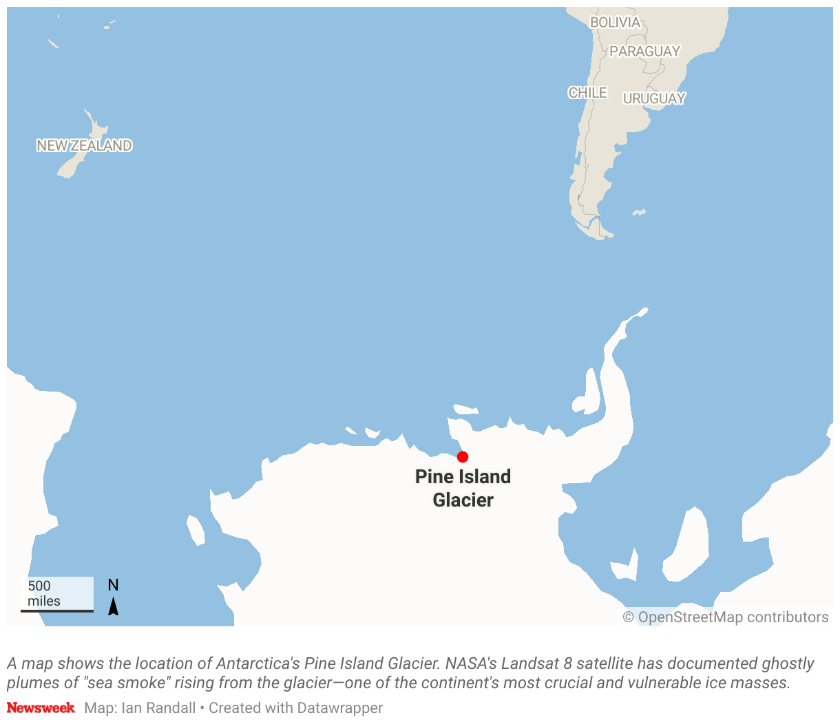 A map shows the location of Antarctica's Pine Island Glacier.