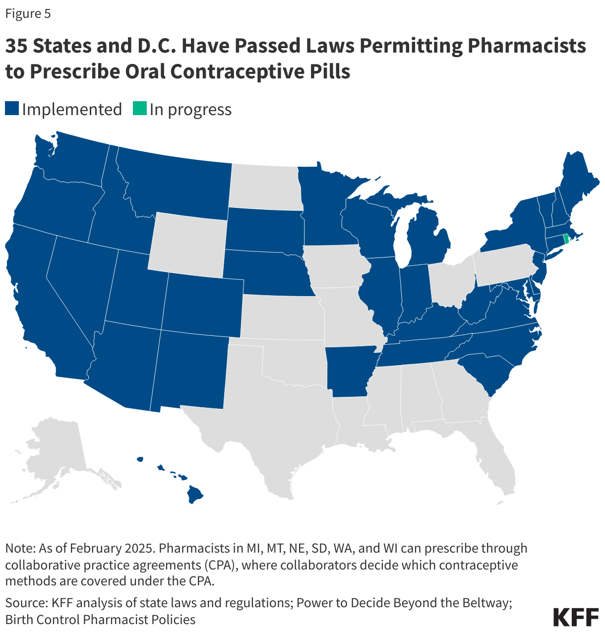 Twenty-Seven States and D.C. Have Passed Laws Permiting Pharmacists to Prescribe Oral Contraceptive Pills data chart