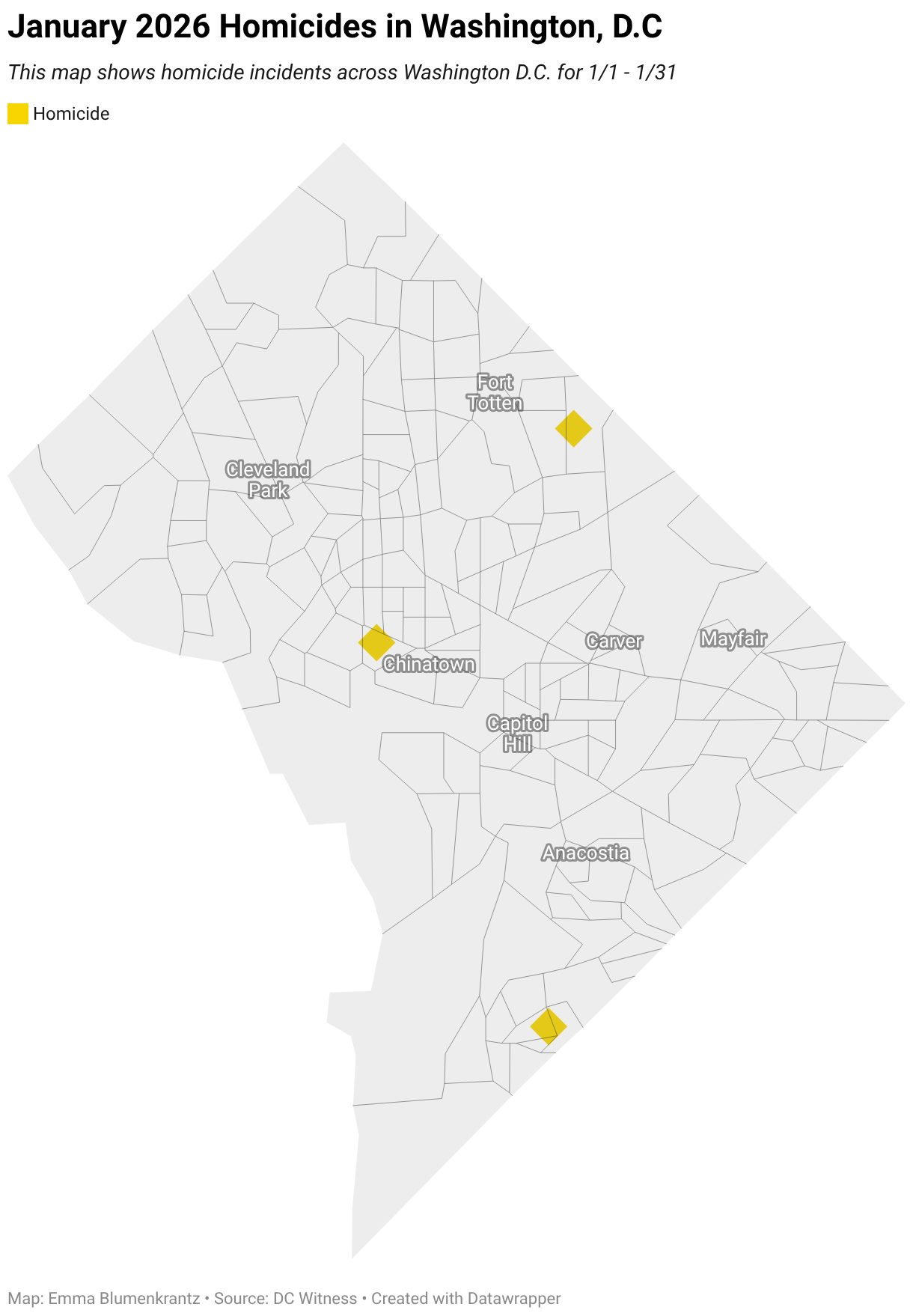 January 2026 Homicides in Washington, D.C (Symbol map)