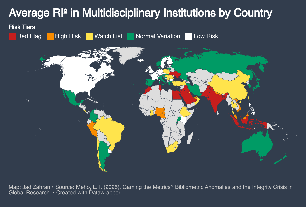 Average RI² in Multidisciplinary Institutions by Country (Choropleth map)