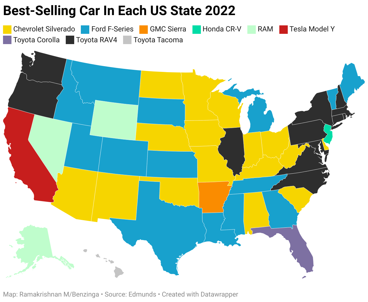 Best-Selling Car In Each US State 2022