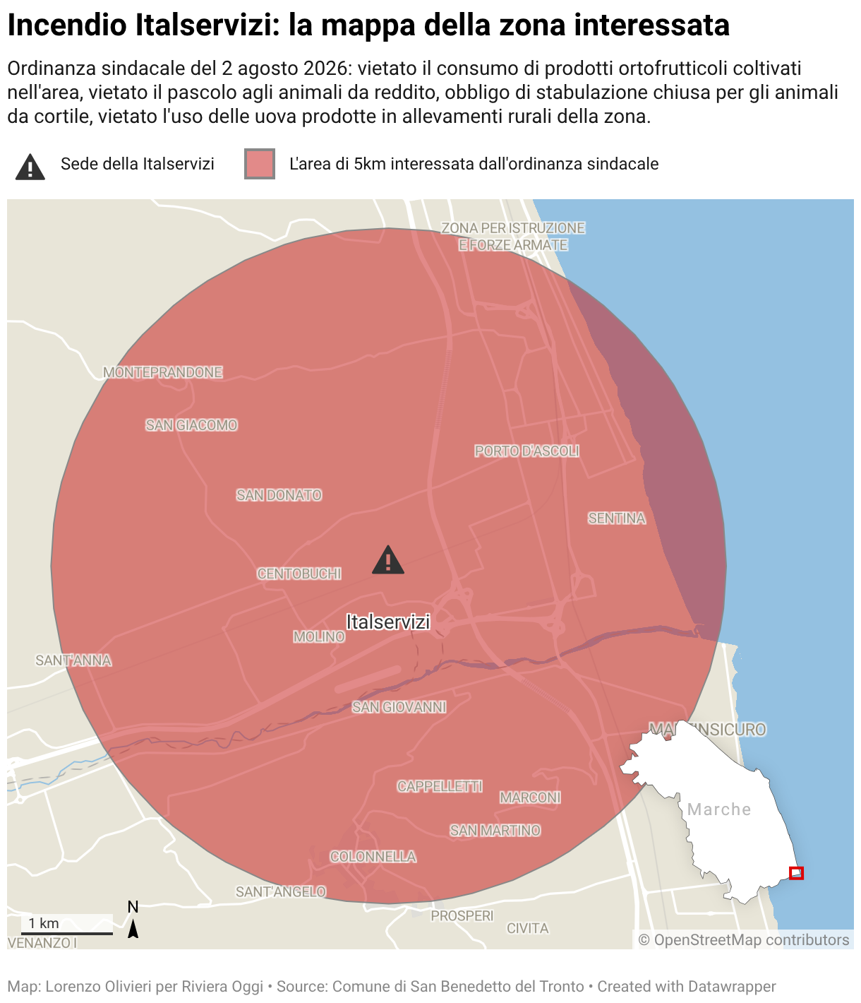 Incendio Italservizi: la mappa della zona interessata (Locator map)