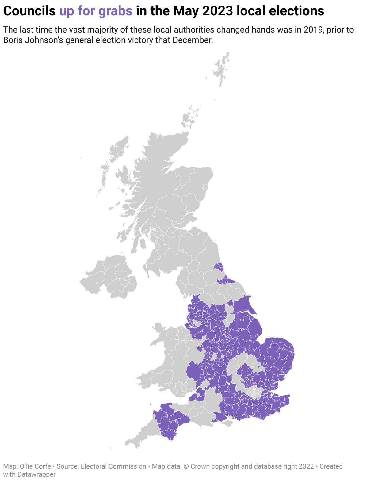 Map of councils up for grabs in May 2023 local elections.