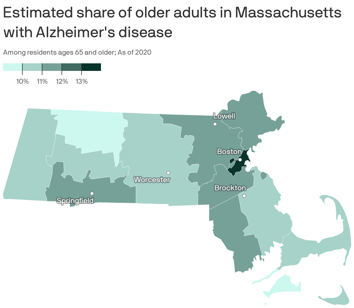 Estimated share of older adults in Massachusetts with Alzheimer's disease