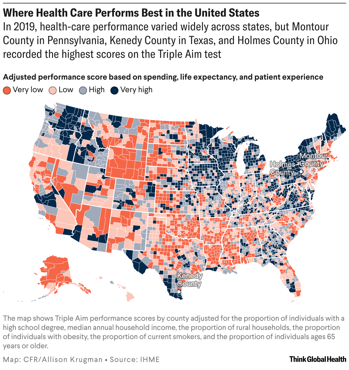 Where Health Care Performs Best in the United States (Choropleth map)