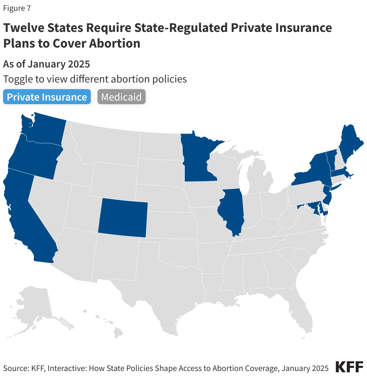 Twelve States Require State-Regulated Private Insurance Plans to Cover Abortion data chart