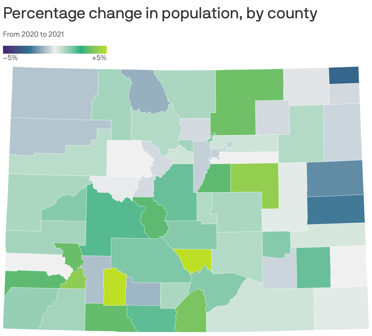 Percentage change in population, by county
