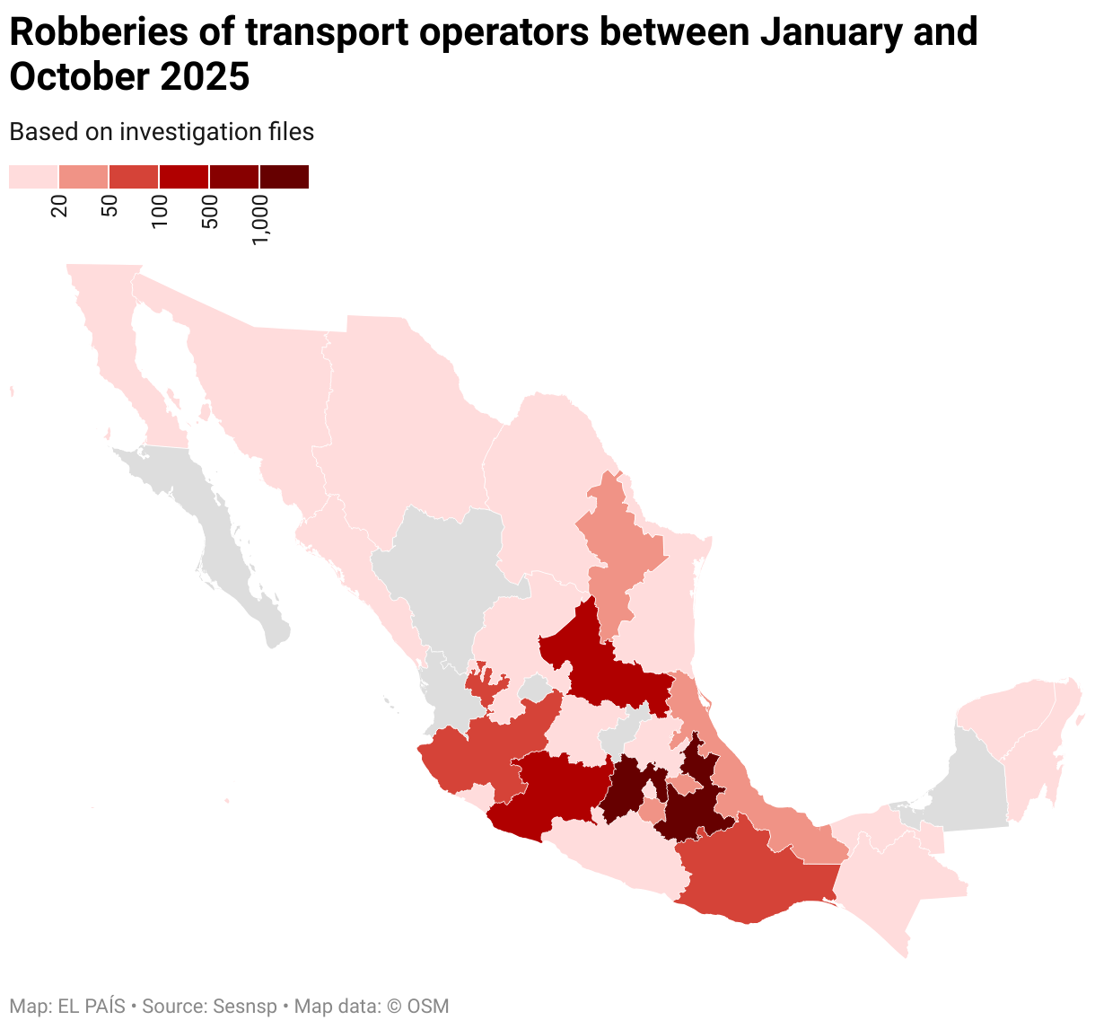 Robberies of transport operators between January and October 2025 (Choropleth map)