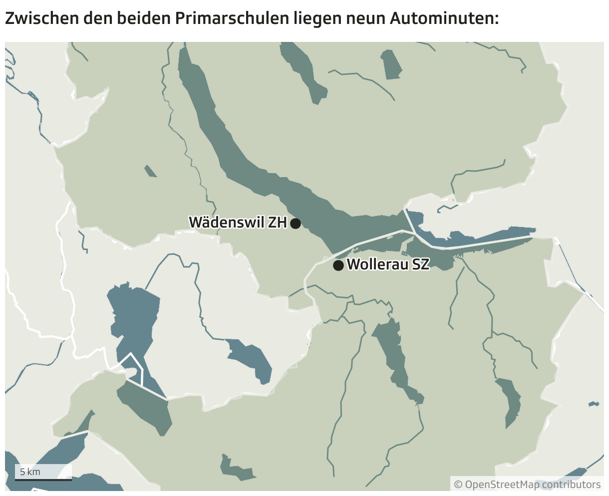 Zwischen den beiden Primarschulen liegen neun Autominuten: (Locator-Karte)
