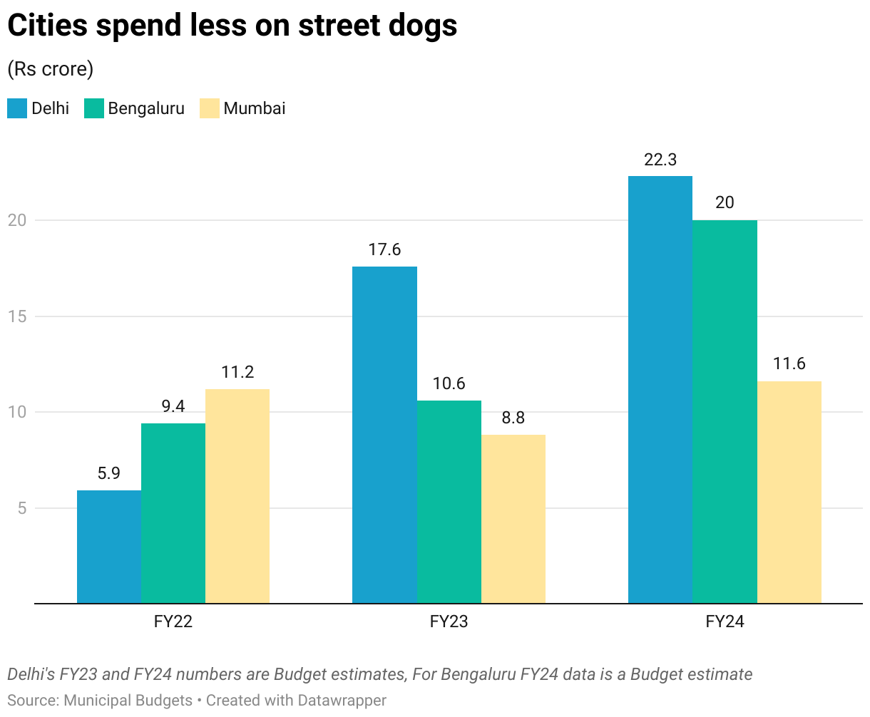 Cities spend less on street dogs (Grouped column chart)