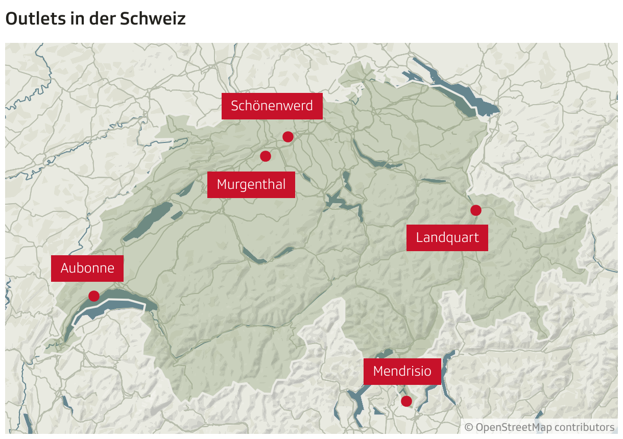 Outlets in der Schweiz (Locator-Karte)