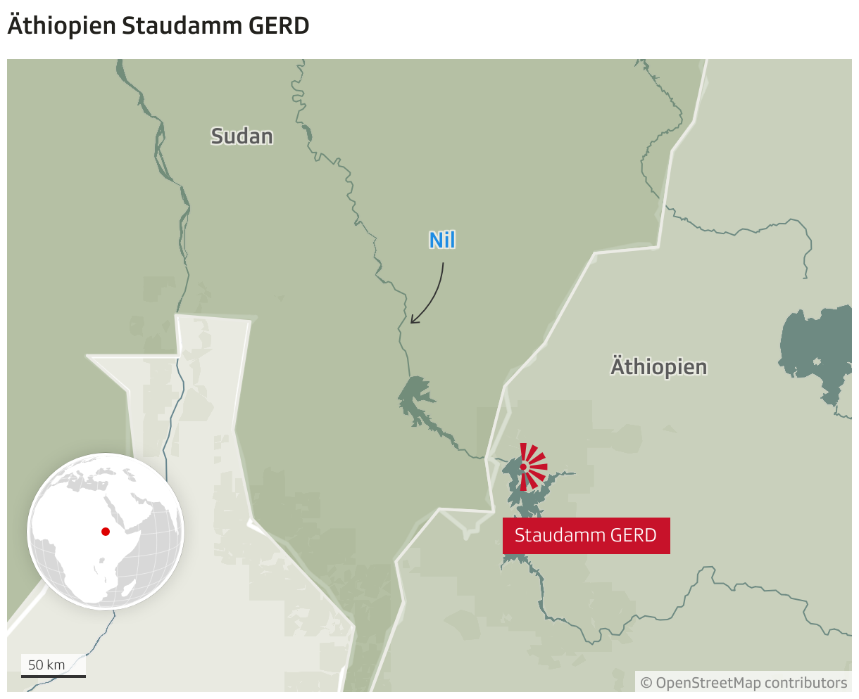 Äthiopien Staudamm GERD (Locator-Karte)