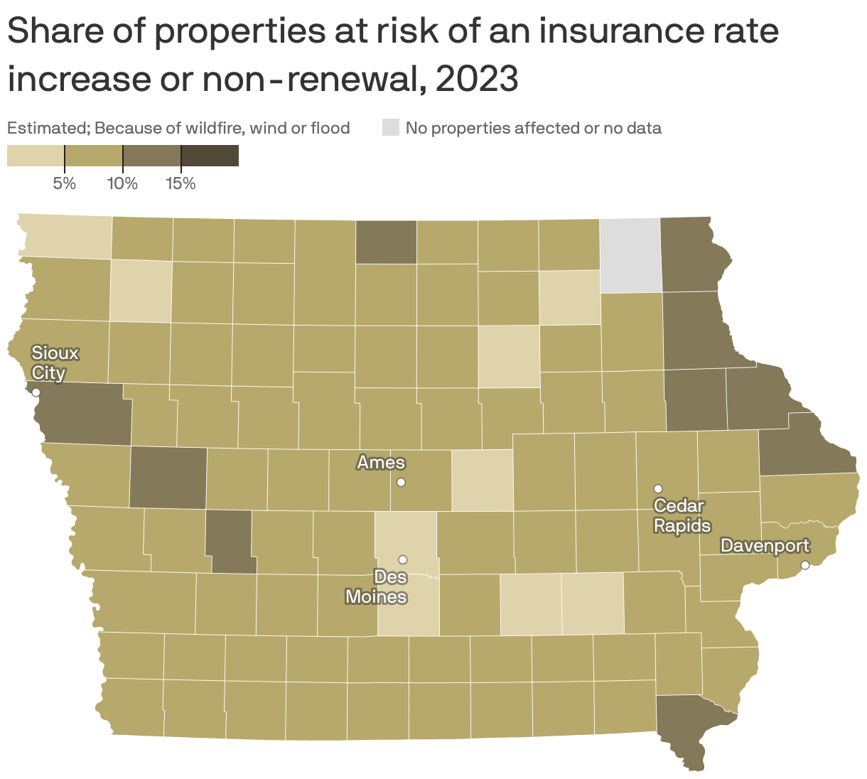Share of properties at risk of an insurance rate increase or non-renewal, 2023