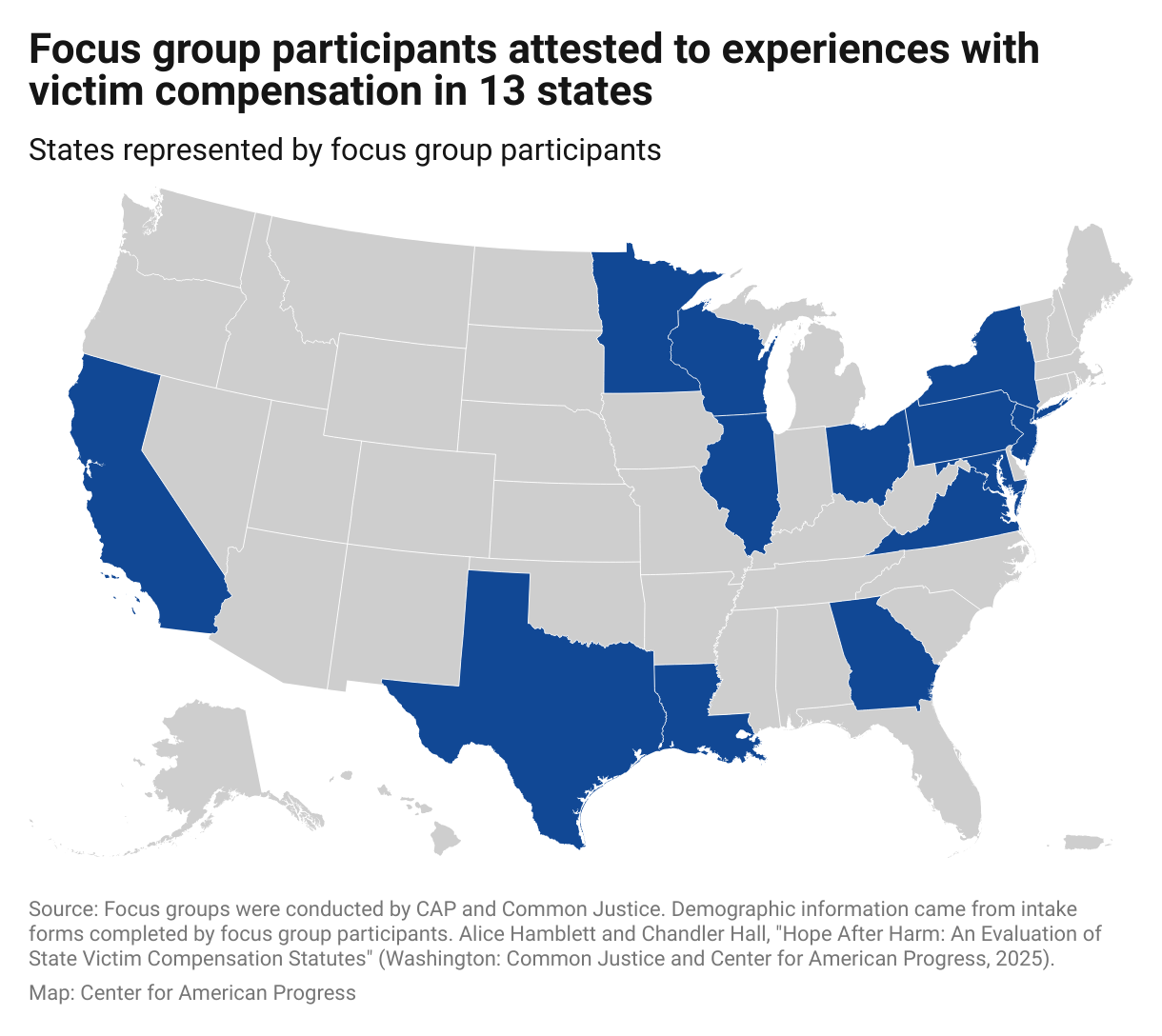 Map showing the states represented by the 28 focus group participants.