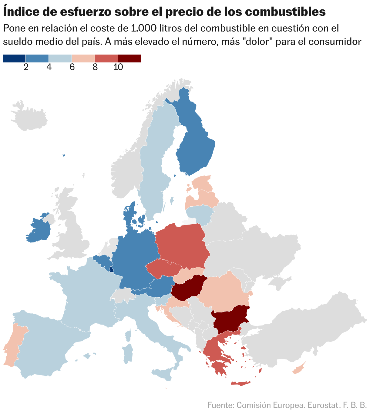 Índice de esfuerzo en el precio del combustible (mapa de coropletas)