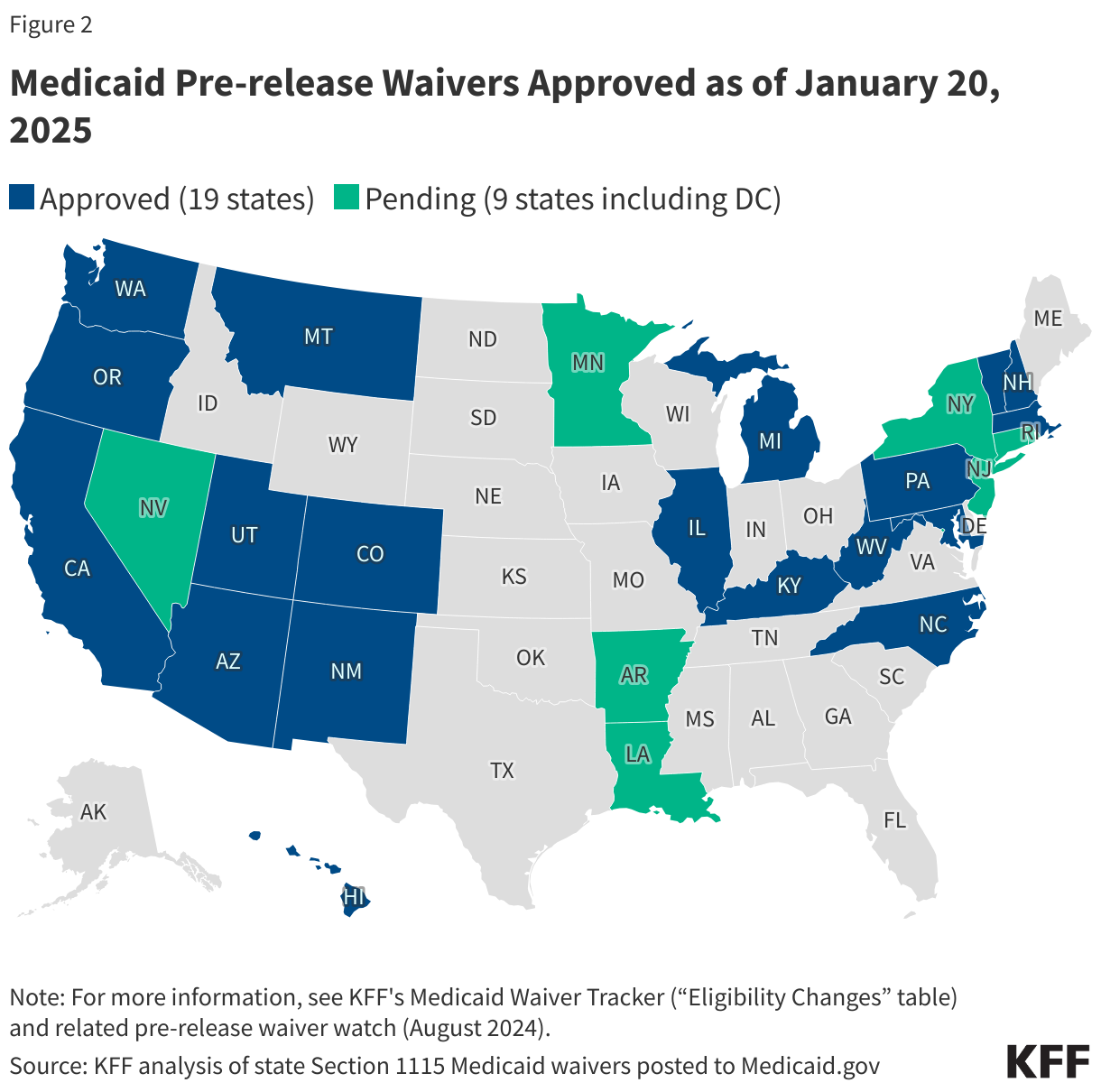 Medicaid Pre-release Waivers Approved as of January 20, 2025 data chart