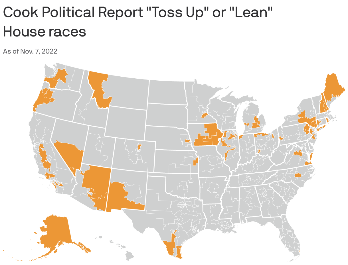 Cook Political Report "Toss Up" or "Lean"<br> House races