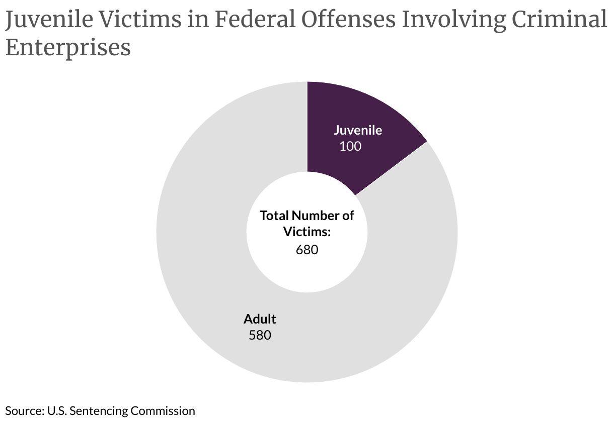Juvenile Victims in Federal Offenses Involving Criminal Enterprises (Donut Chart)