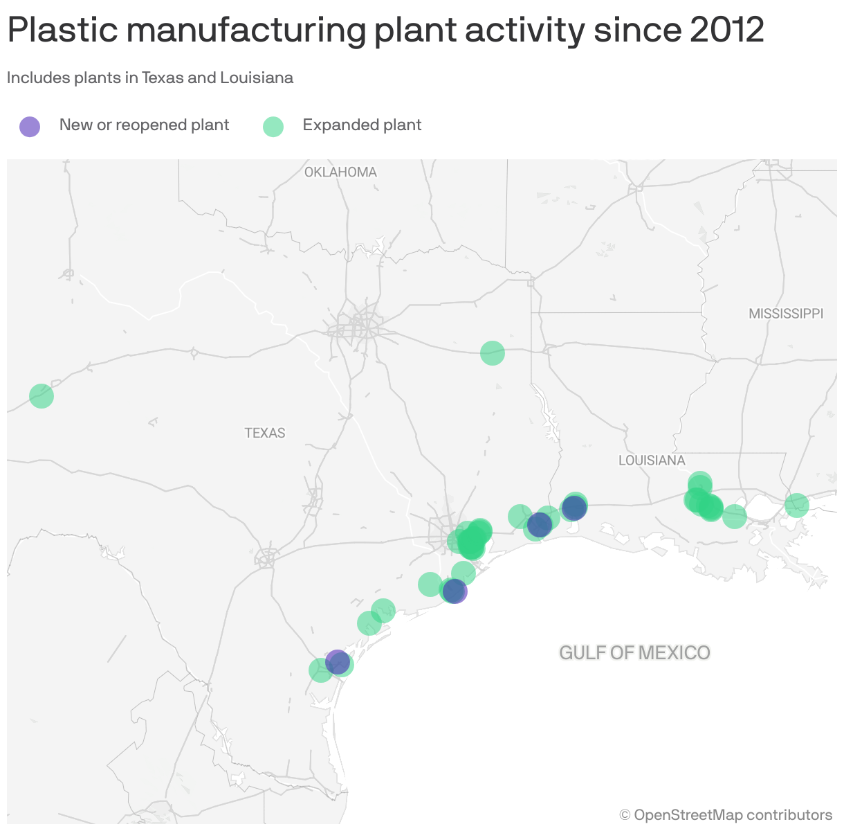 Plastic manufacturing plant activity since 2012