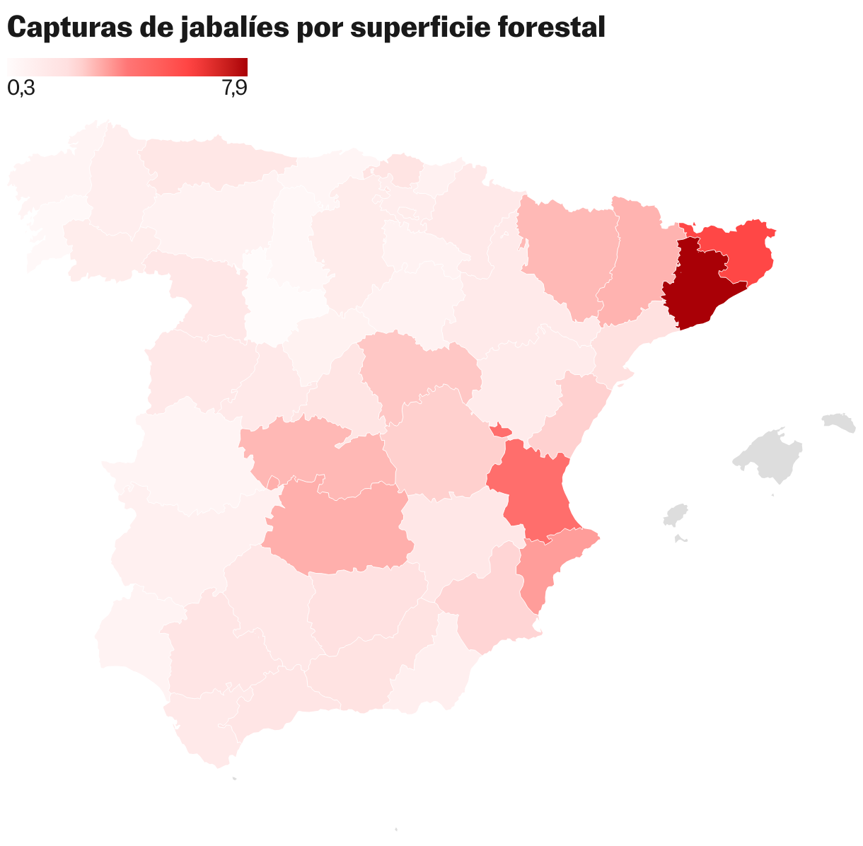 Capturas de jabalís en la última década (Mapa coroplético)