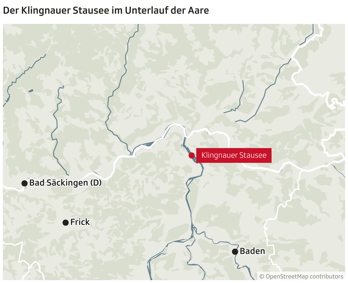 Der Klingnauer Stausee im Unterlauf der Aare (Locator-Karte)