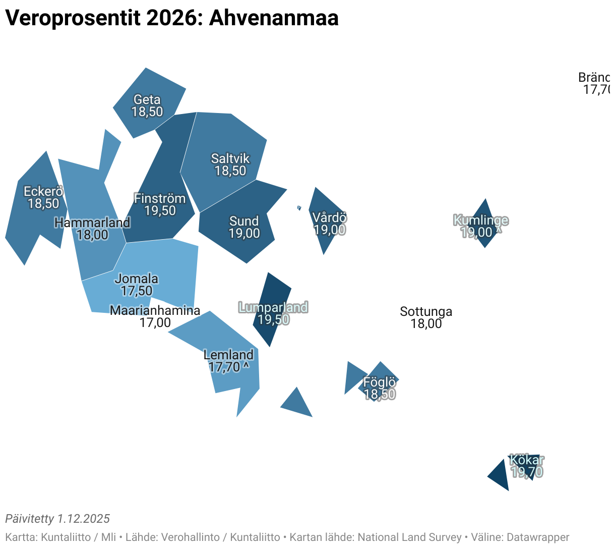 Veroprosentit 2026: Ahvenanmaa (Choropleth map)