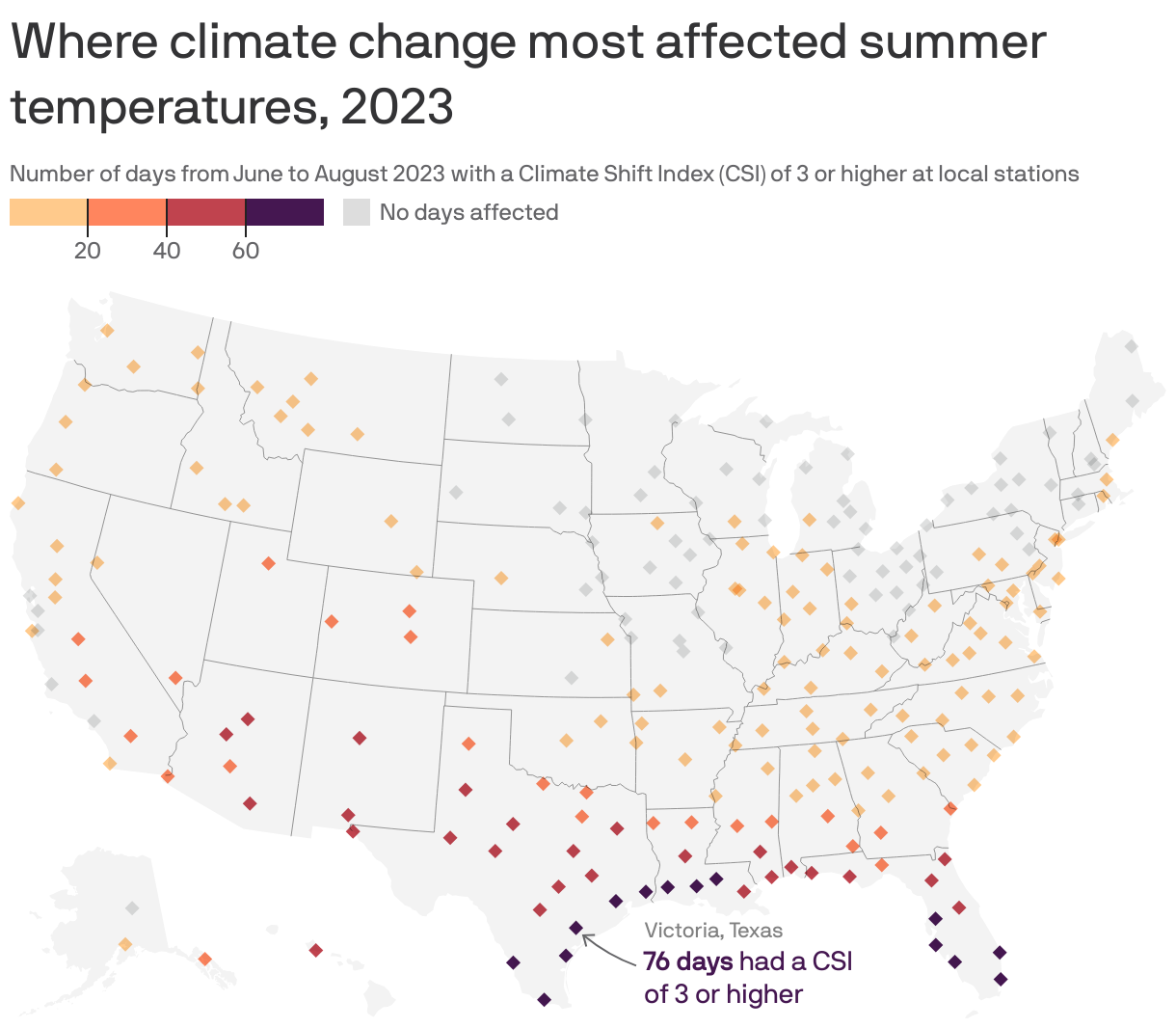 Where climate change most affected summer temperatures, 2023
