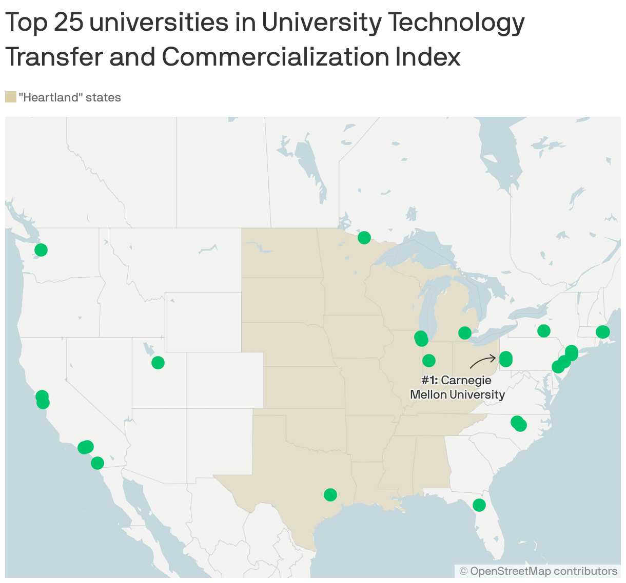 Top 25 universities in University Technology Transfer and Commercialization Index
