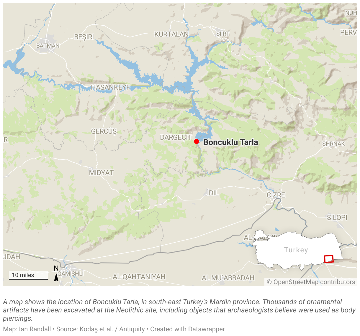 A map shows the location of Boncuklu Tarla, in south-east Turkey's Mardin province.