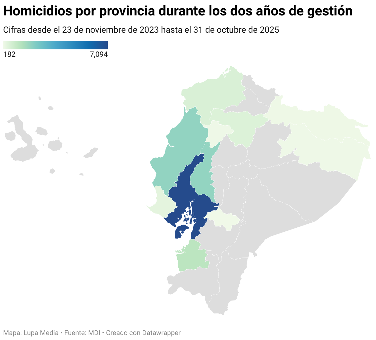 Homicidios por provincia durante los dos años de gestión (Mapa coroplético)