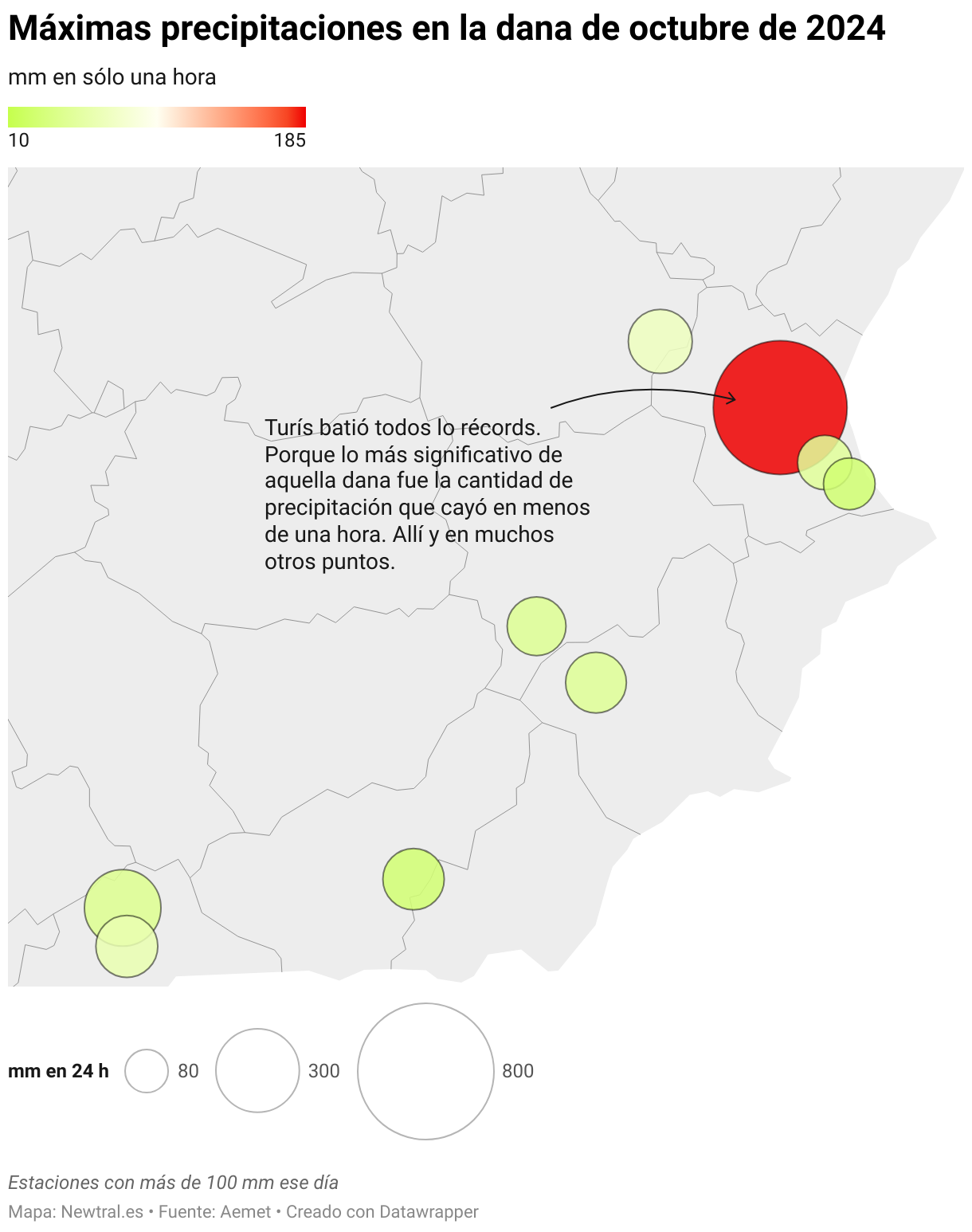 Máximas precipitaciones en la dana de octubre de 2024 (Mapa del símbolo)