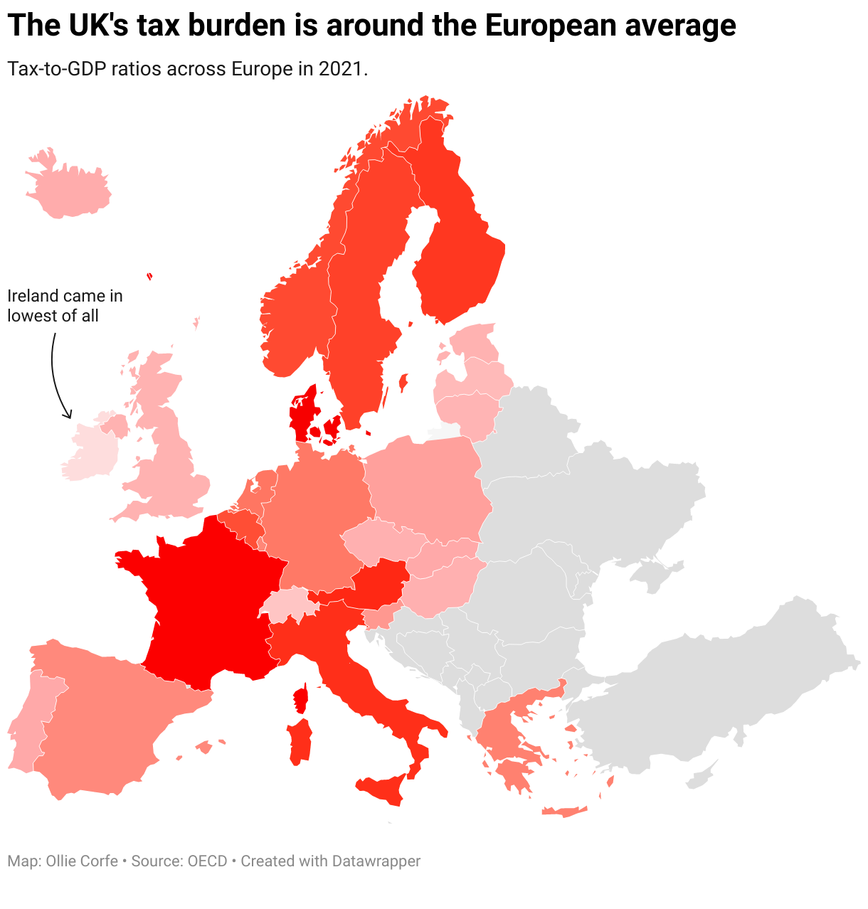 Map of Europe by tax burdens.