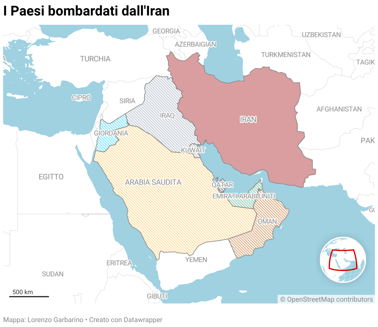 I Paesi bombardati dall'Iran (Mappe di localizzazione)