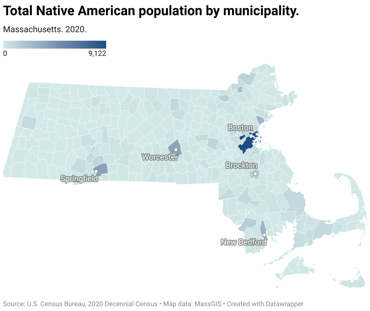 Total Native American population by municipality. 