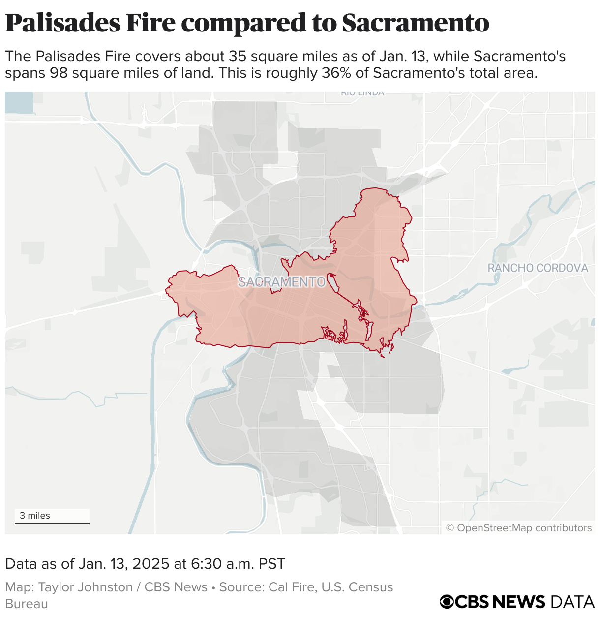 Perimeter of the Palisades Fire placed on Sacramento