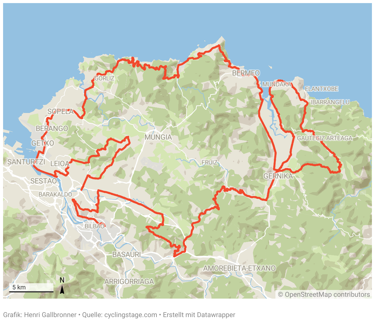 Eine Karte der ersten Etappe der Tour de France 2023