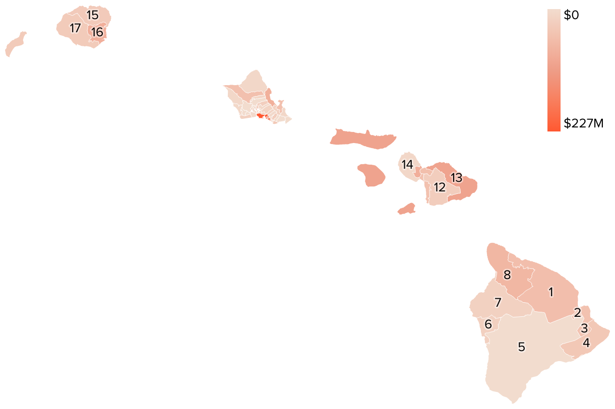 House district map of Hawaii showing the distribution of CIP money.