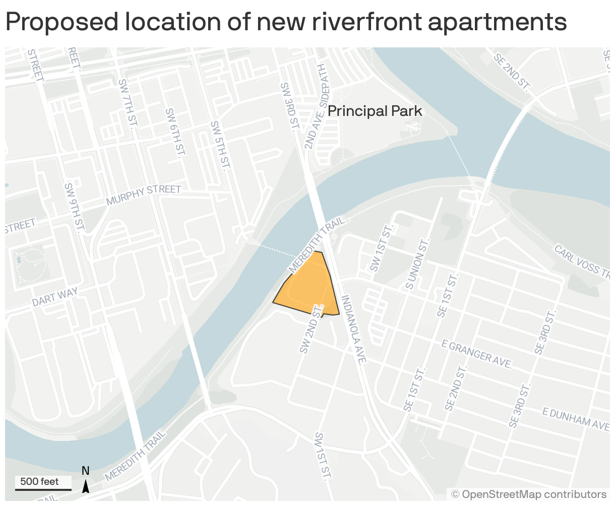 Proposed location of new riverfront apartments