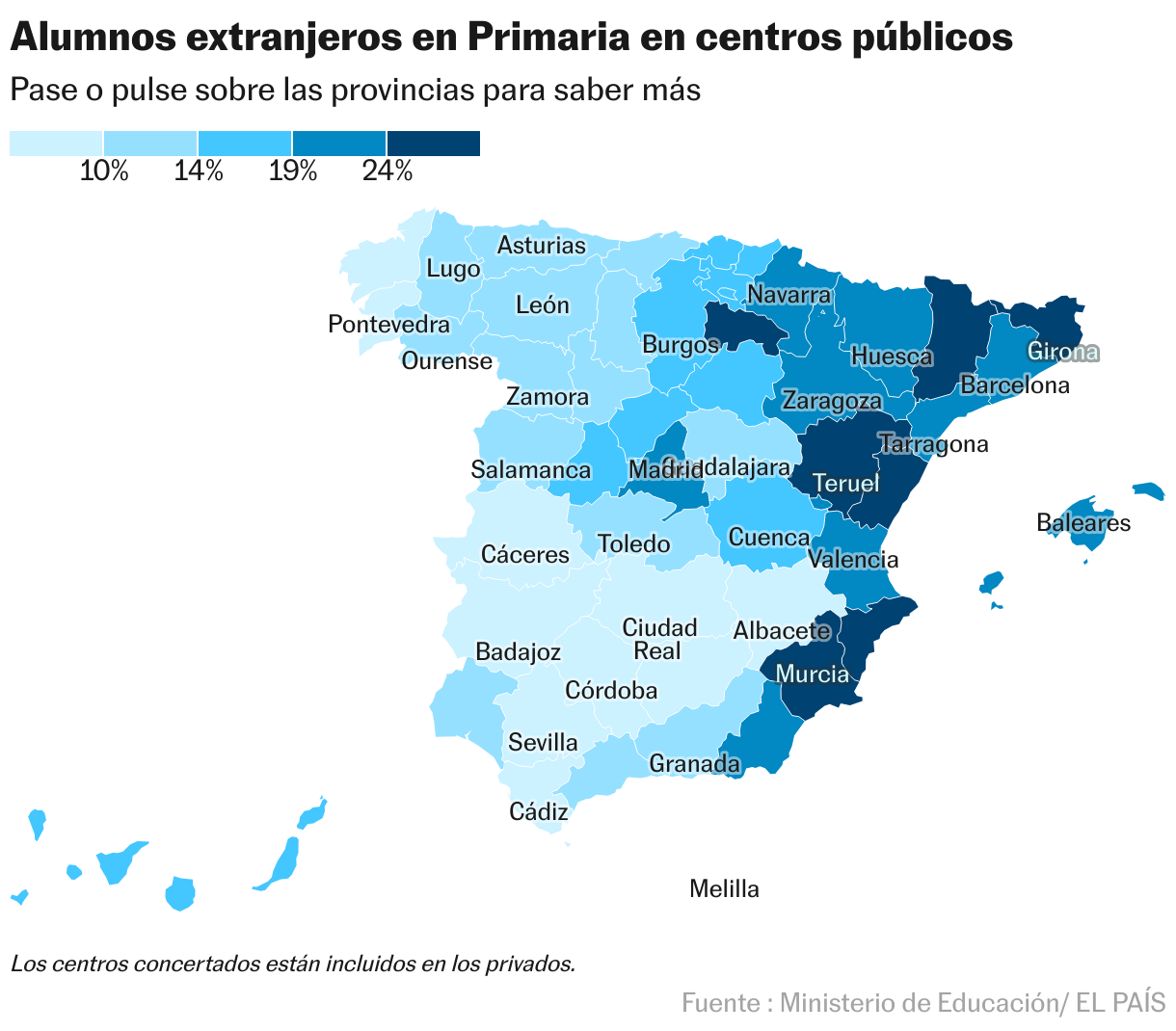 Foreign students in primary in public centers (choropletic map)