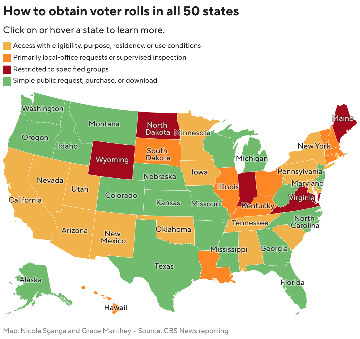 How to obtain voter rolls in all 50 states (Choropleth map)