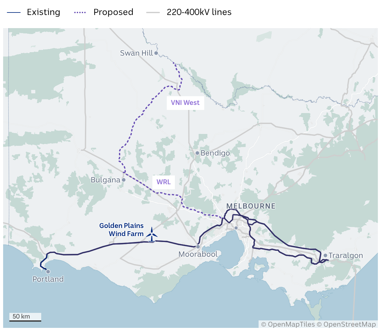 Existing and proposed 500kV transmission lines