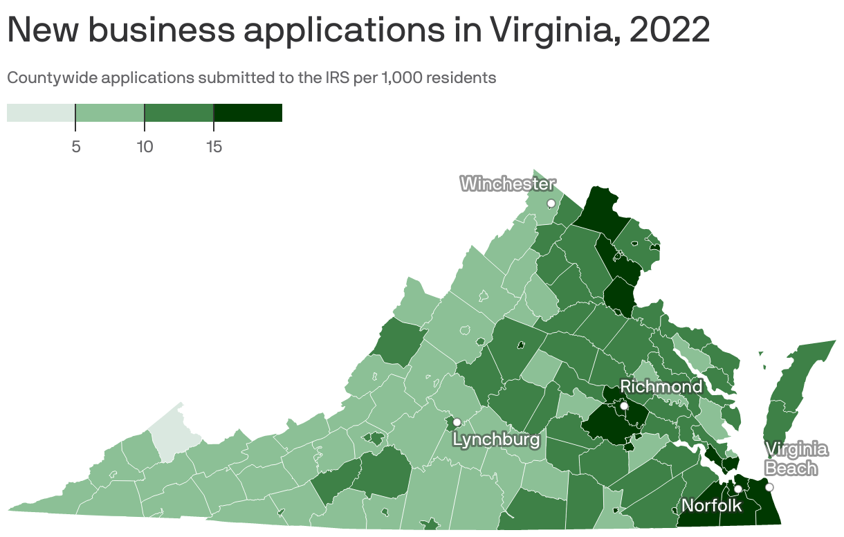 New business applications in Virginia, 2022