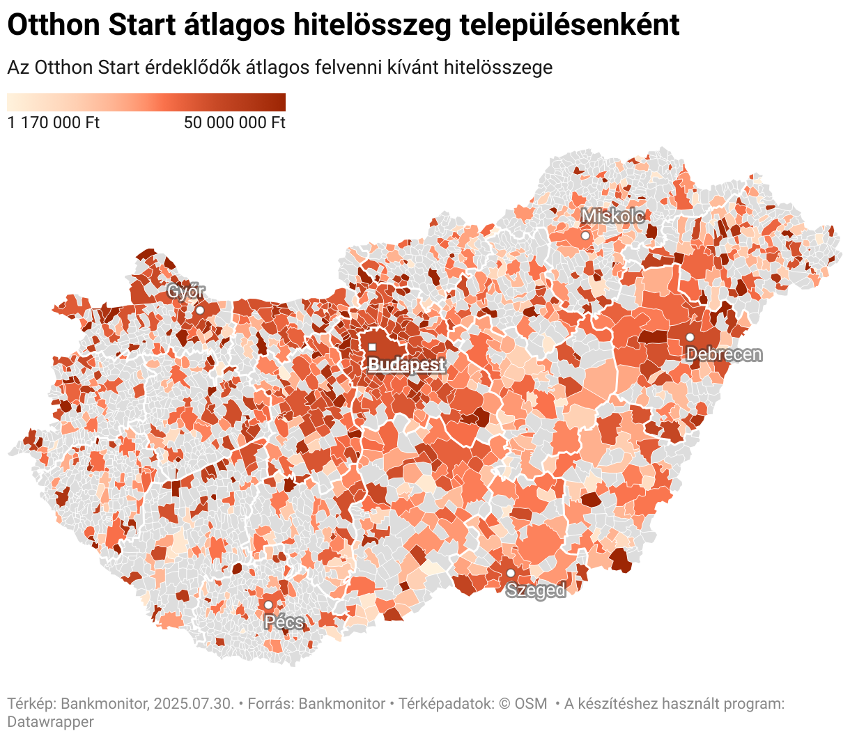 A szürke településeketr nem jelölték meg a Bankmontior Otthon Start kalkulátorának használói mint