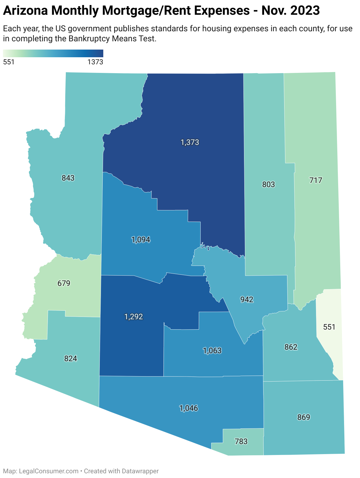 Map of Arizona Housing Expenses for Bankruptcy Means Test