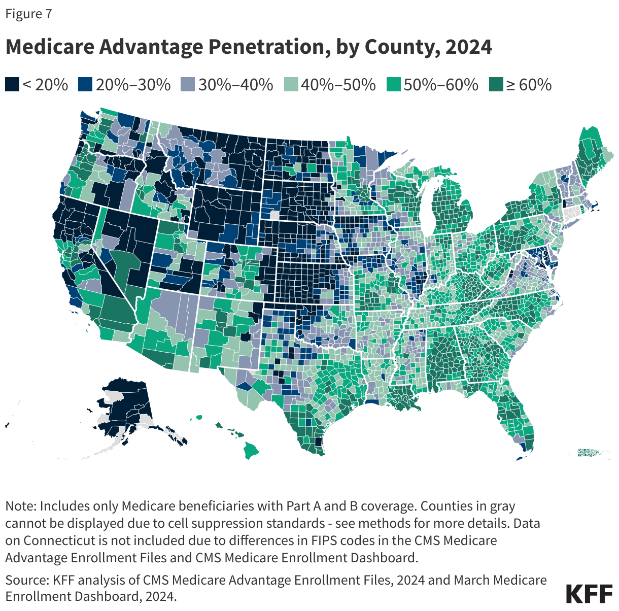 Medicare Advantage Penetration, by County, 2024 data chart