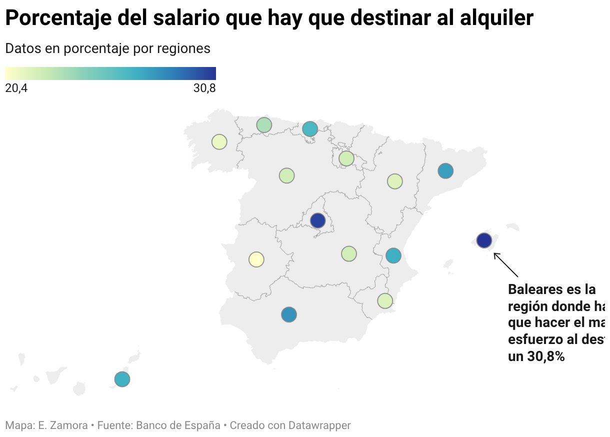 Porcentaje del salario que hay que destinar al alquiler (Mapa del símbolo)