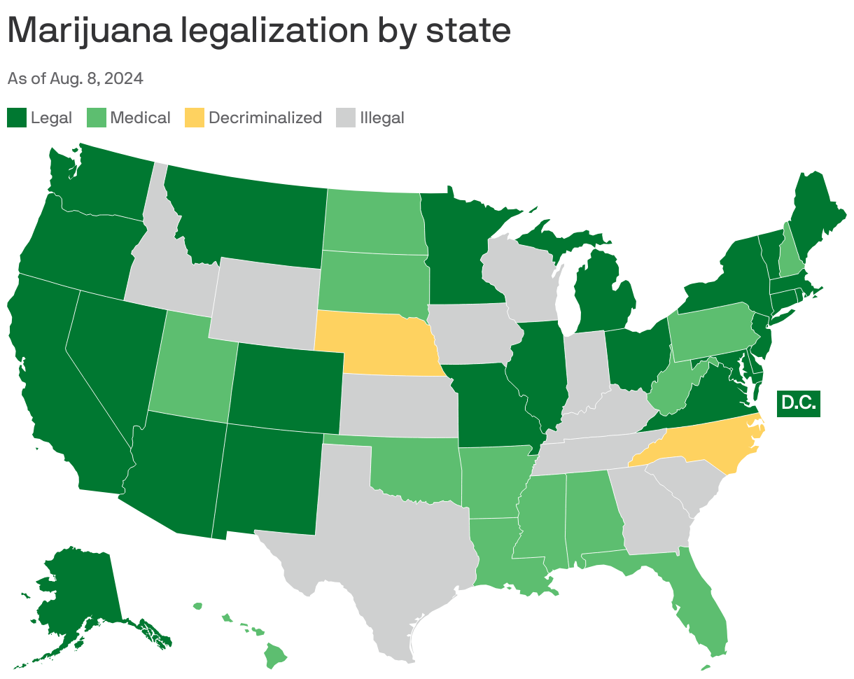 Medical marijuana and recreational cannabis legal in these states on 420